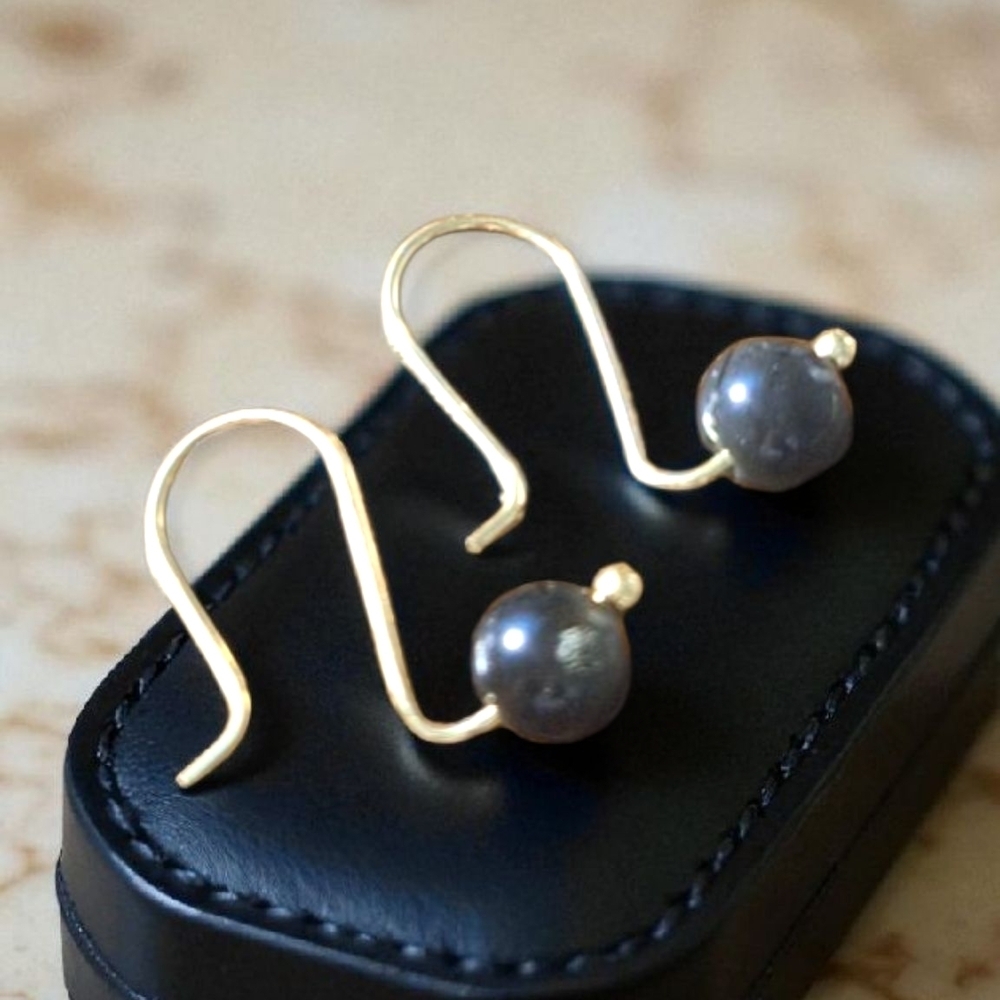 Elegant Gold and Genuine Obsidian Earrings